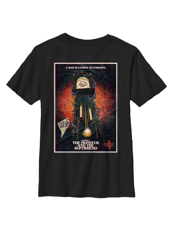 Netflix Boy's Stranger Things Retro The Monster and The Superhero Poster Graphic T-Shirt
