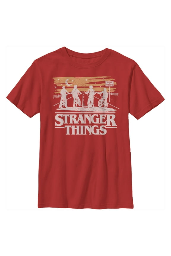 Netflix Boys' Stranger Things Moonlight Bike Ride Silhouettes Graphic T-Shirt