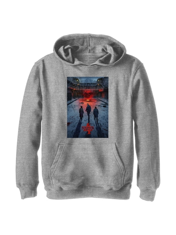 Netflix Boy's Stranger Things Winter Rift Russia Poster Pull Over Hoodie Athletic Heather Medium