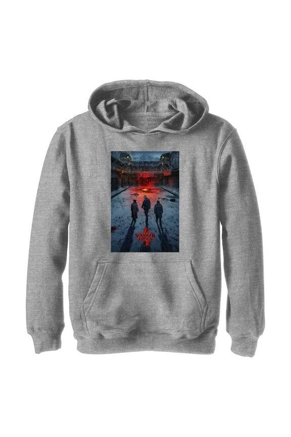 Netflix Boy's Stranger Things Winter Rift Russia Poster Pull Over Hoodie Athletic Heather Medium