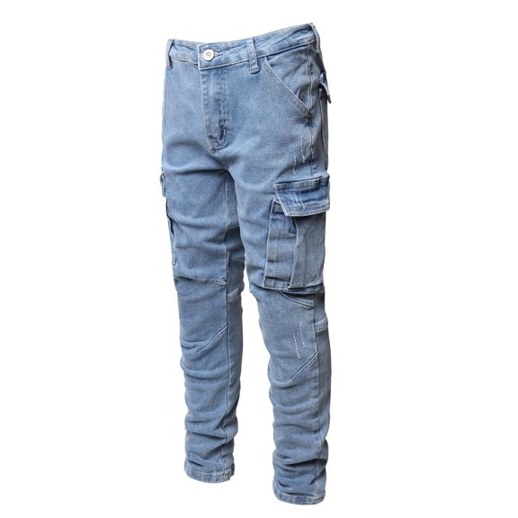 Boy's Stretch Fit Ripped Destroyed Jeans Pants Cargo Pants Classic Elastic Waist Straight Leg Multi-Pockets Comfy Kids Pants for Boys