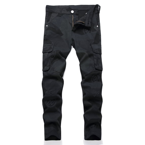 Boy's Stretch Fit Ripped Destroyed Jeans Pants Cargo Pants Classic Elastic Waist Straight Leg Multi-Pockets Comfy Kids Pants for Boys