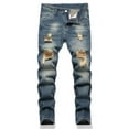 thumbnail image 1 of Boy's Stretch Fit Ripped Destroyed Jeans Pants Cargo Pants Classic Elastic Waist Straight Leg Multi-Pockets Comfy Kids Pants for Boys, 1 of 3
