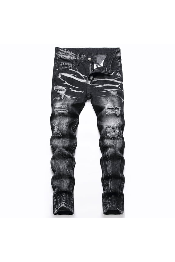 Boy's Stretch Fit Ripped Destroyed Jeans Pants Cargo Pants Classic Elastic Waist Straight Leg Multi-Pockets Comfy Kids Pants for Boys