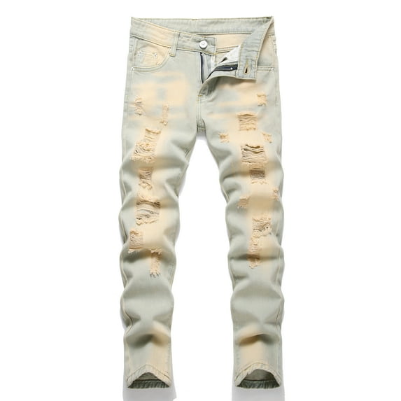 Boy's Stretch Fit Ripped Destroyed Jeans Pants Cargo Pants Classic Elastic Waist Straight Leg Multi-Pockets Comfy Kids Pants for Boys