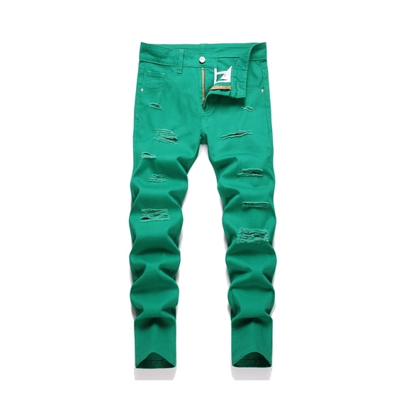 Boy's Stretch Fit Ripped Destroyed Jeans Pants Cargo Pants Classic Elastic Waist Straight Leg Multi-Pockets Comfy Kids Pants for Boys
