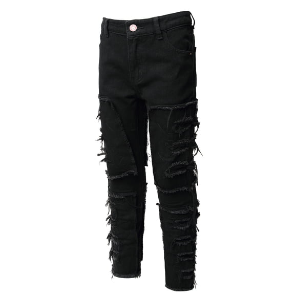 Boy's Stretch Fit Ripped Destroyed Jeans Pants Cargo Pants Classic Elastic Waist Straight Leg Multi-Pockets Comfy Kids Pants for Boys