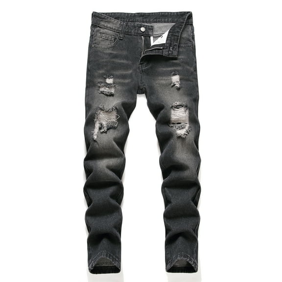 Boy's Stretch Fit Ripped Destroyed Jeans Pants Cargo Pants Classic Elastic Waist Straight Leg Multi-Pockets Comfy Kids Pants for Boys