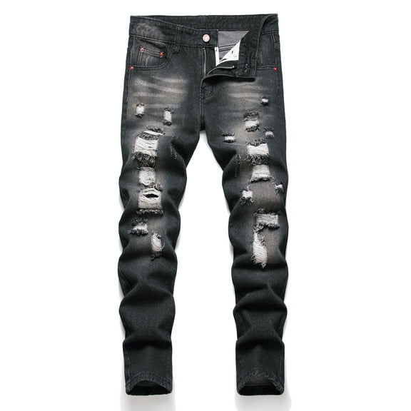 Boy's Stretch Fit Ripped Destroyed Jeans Pants Cargo Pants Classic Elastic Waist Straight Leg Multi-Pockets Comfy Kids Pants for Boys