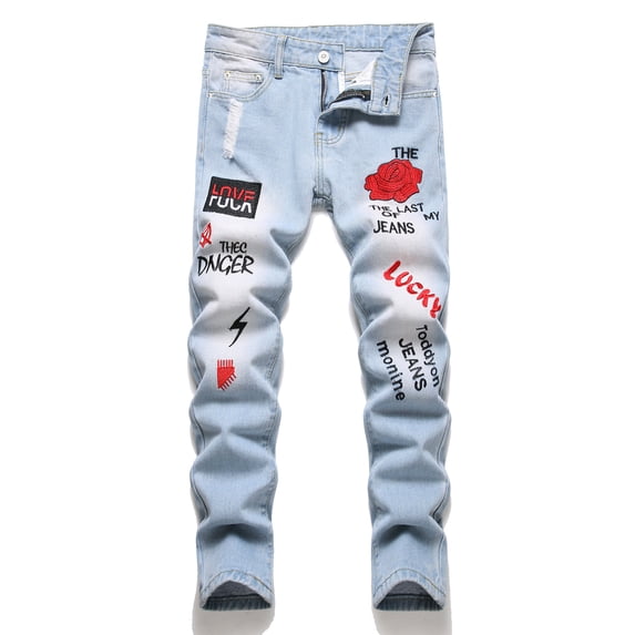 Boy's Stretch Fit Ripped Destroyed Jeans Pants Cargo Pants Classic Elastic Waist Straight Leg Multi-Pockets Comfy Kids Pants for Boys