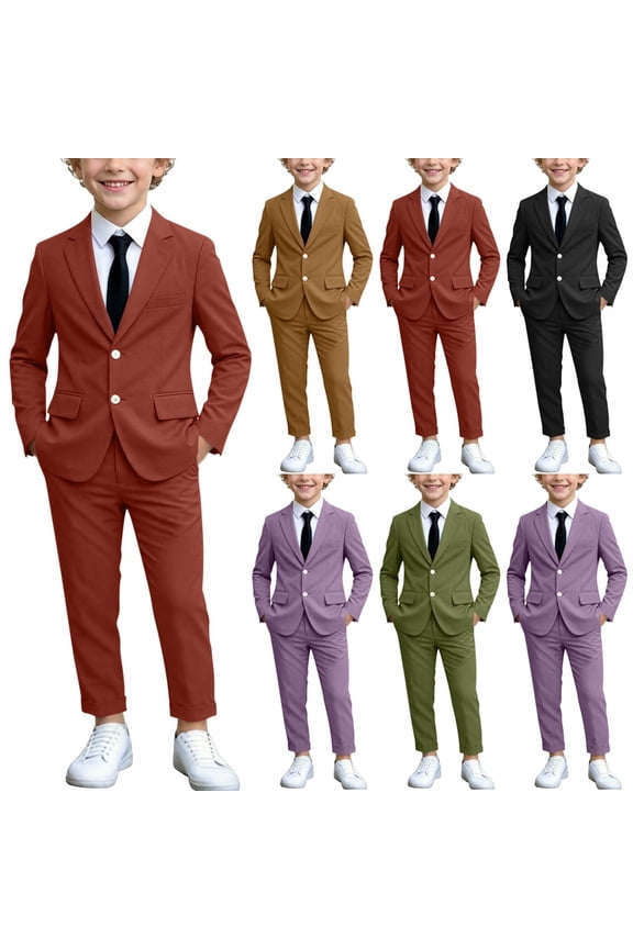 Boy's Suit Set Long Sleeve Blazer Jacket + Pants Set Wrinkle Resistan Tailored Formal Wedding School Uniform Red