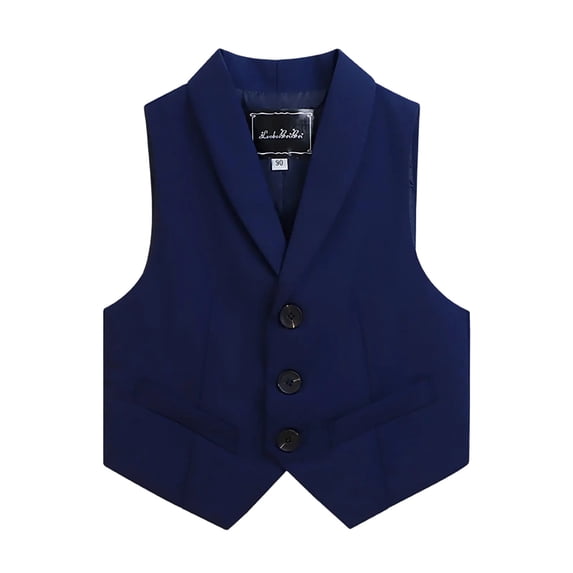 Boy's Suit Vest with Single Breasted V-Neck Dress Waistcoat Vest for formal Occasion Wedding Navy 2 Years
