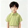 thumbnail image 1 of Boy's Summer Dress Shirt Classic Short Sleeve Button Down School Uniform Comfortable Breathable Casual T-Shirt with Chest Pocket, 110, 1 of 5