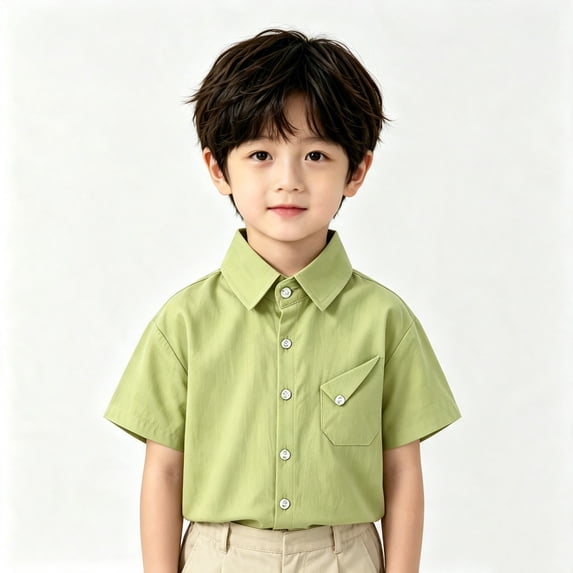 Boy's Summer Dress Shirt Classic Short Sleeve Button Down School Uniform Comfortable Breathable Casual T-Shirt with Chest Pocket, 110