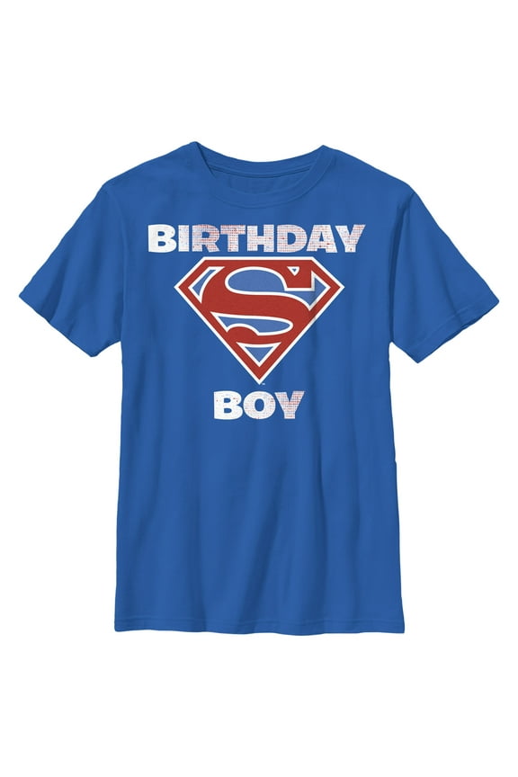 Boy's Superman Birthday Boy Super Logo Graphic Tee Royal Blue Small