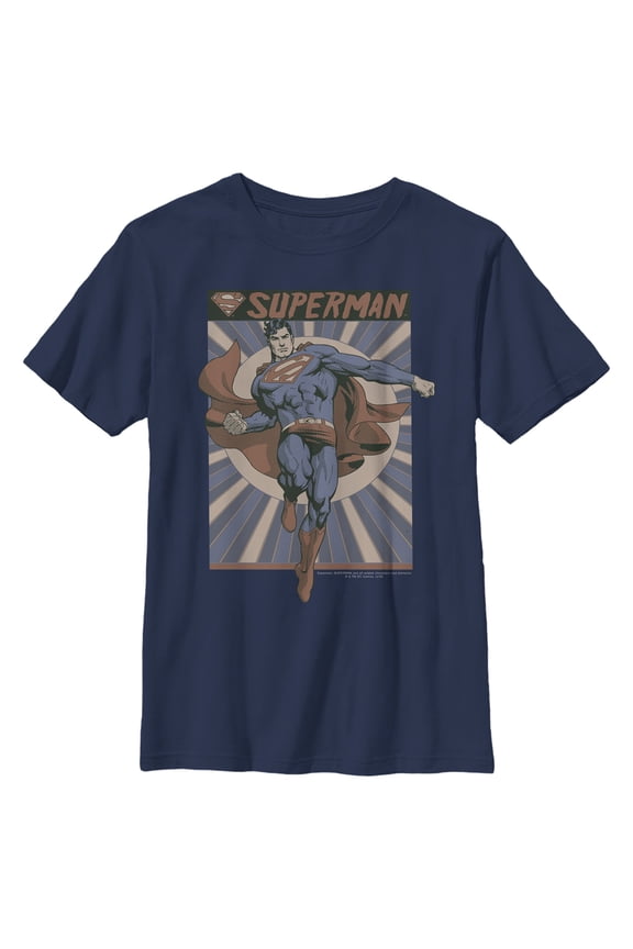Boy's Superman Classic Hero Pose Graphic Tee Navy Blue Medium