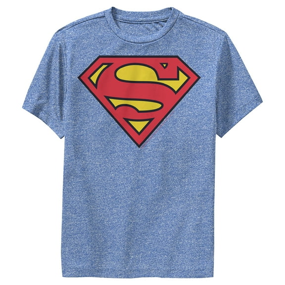 Boy's Superman Classic Logo  Performance Graphic Tee Royal Blue Heather Medium