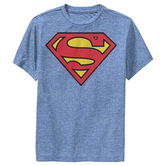 Boy's Superman Classic Logo Performance Graphic Tee Royal Blue Heather Medium