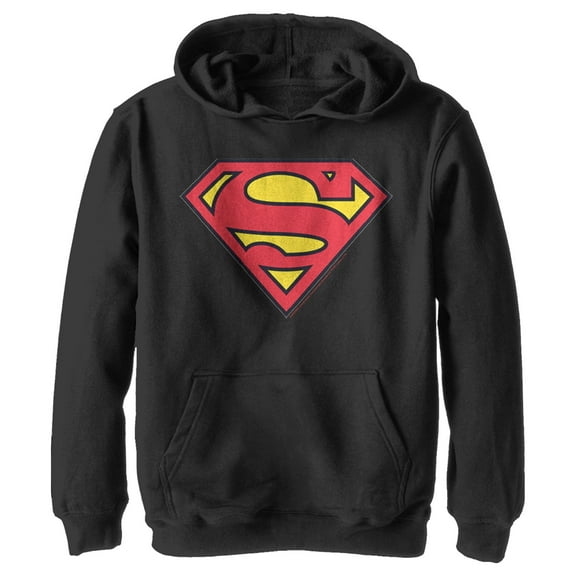 Boy's Superman Classic Logo Pull Over Hoodie Black Medium