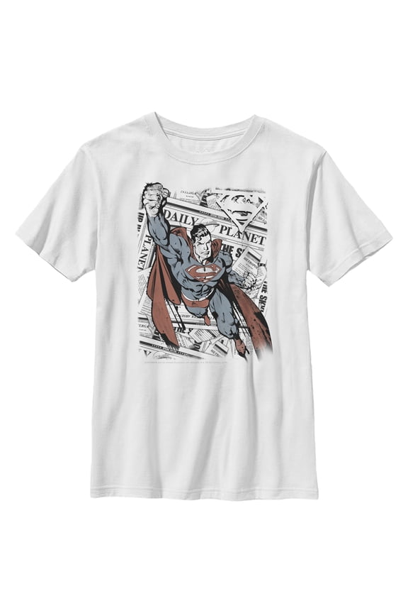 Boy's Superman Daily Planet Newspaper Graphic Tee White Large