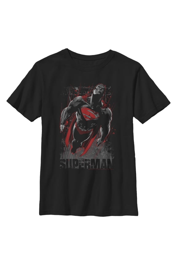 Boy's Superman Flight Looking On  Graphic Tee Black Small