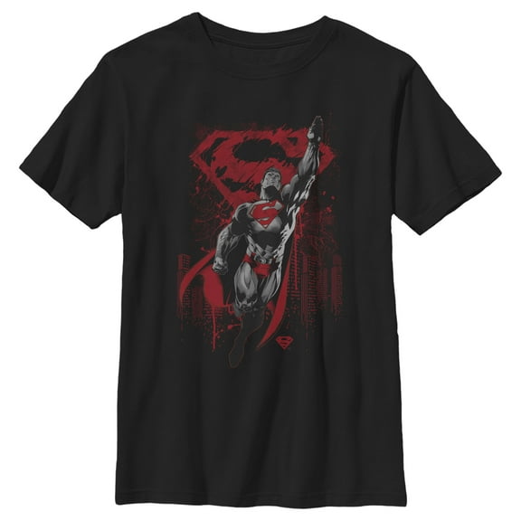 Boy's Superman Grunge Hero Flight  Graphic Tee Black Medium