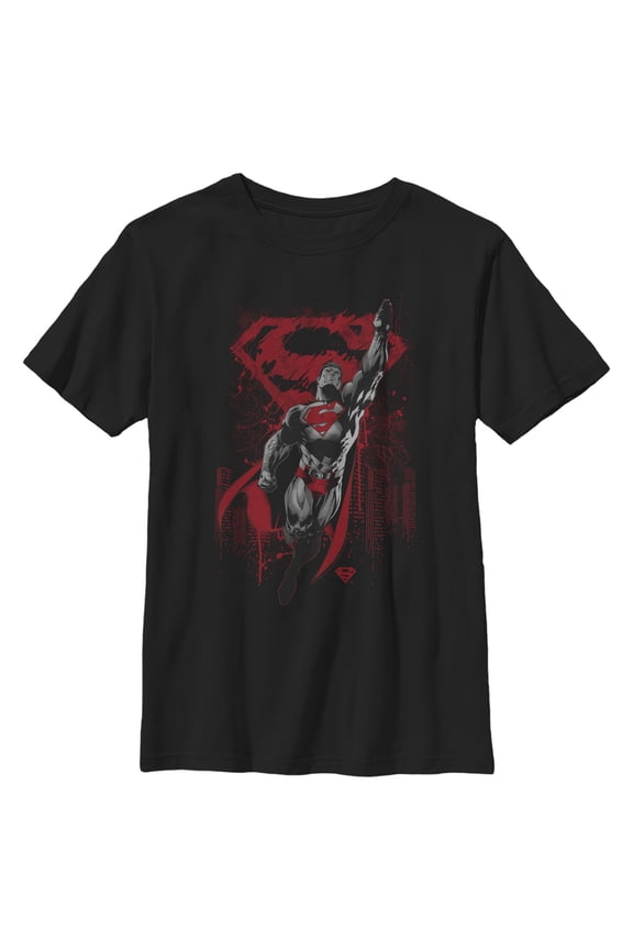 Boy's Superman Grunge Hero Flight Graphic Tee Black Small