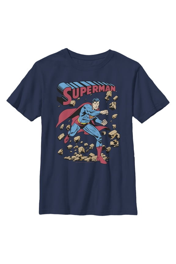 Boy's Superman Hero Break Barriers Graphic Tee Navy Blue Small