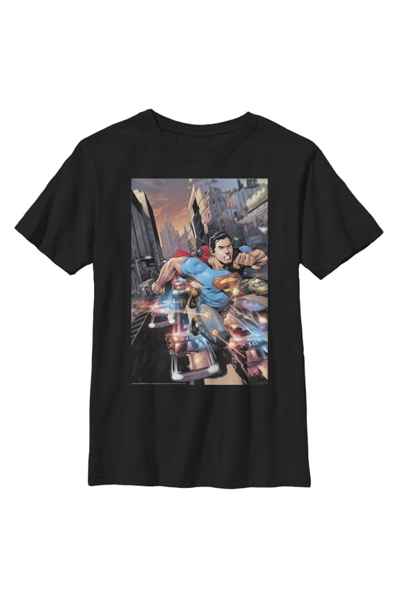 Boy's Superman Hidden Hero Glimmer  Graphic Tee Black Large