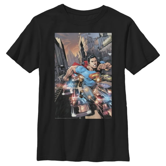 Boy's Superman Hidden Hero Glimmer Graphic Tee Black Medium