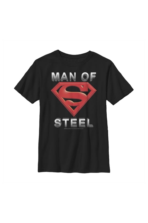 Boy's Superman Man of Steel Beveled Logo Graphic Tee Black Medium