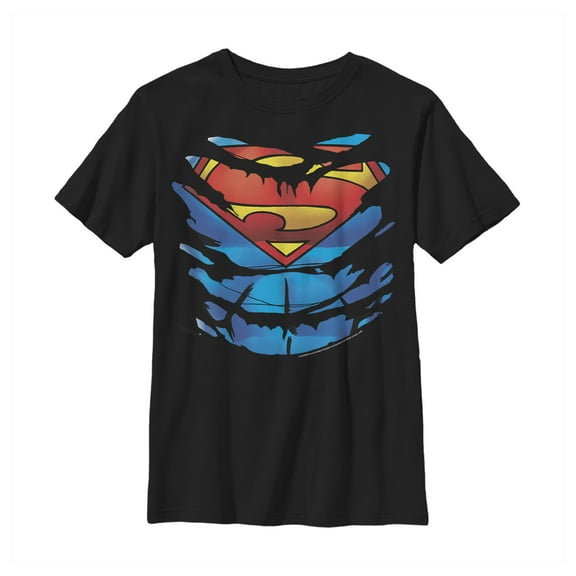 Boy's Superman Ripped Costume Graphic Tee Black Medium