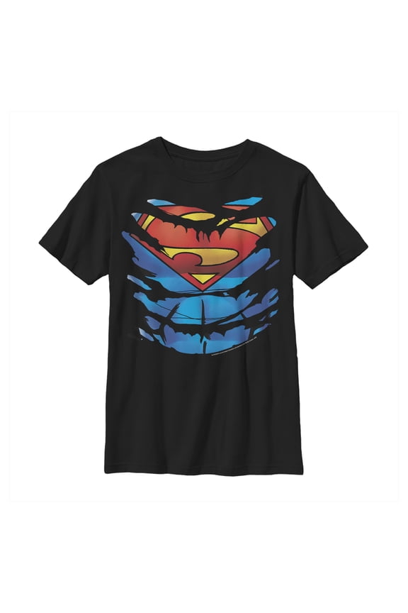 Boy's Superman Ripped Costume Graphic Tee Black Small