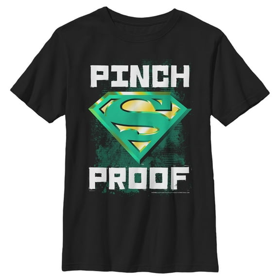 Boy's Superman St. Patrick's Day Pinch Proof Logo Graphic Tee Black Medium