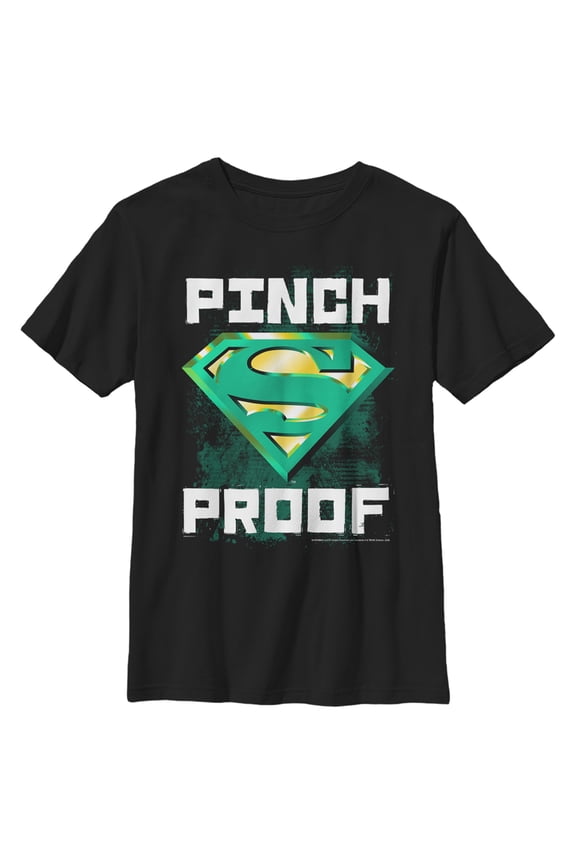 Boy's Superman St. Patrick's Day Pinch Proof Logo Graphic Tee Black Small