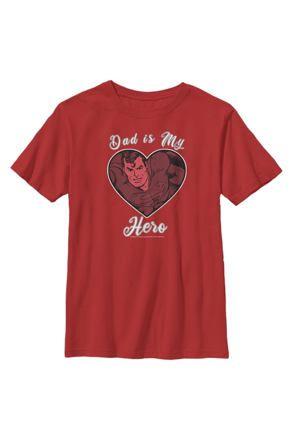 Boy's Superman Valentine's Day Dad is My Hero  Graphic Tee Red Medium