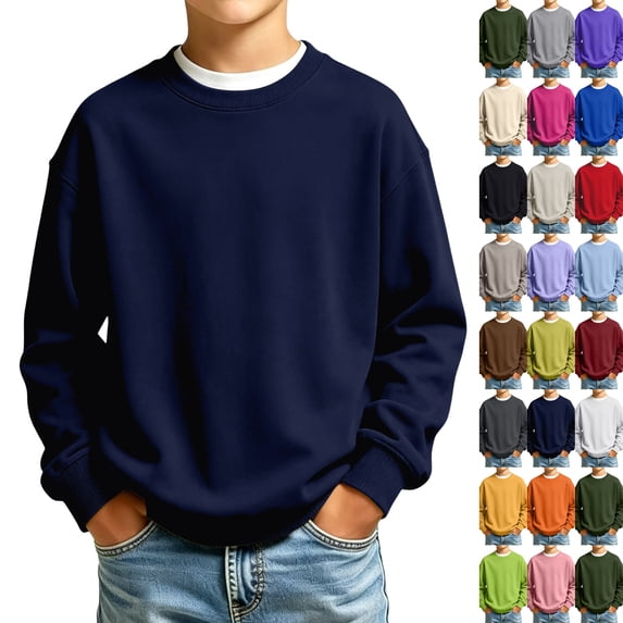 Boy's Sweatshirt Long Sleeve Crewneck Basic Pullover Sweater | Casual Athletic Fall Clothes Navy,5-6 Years