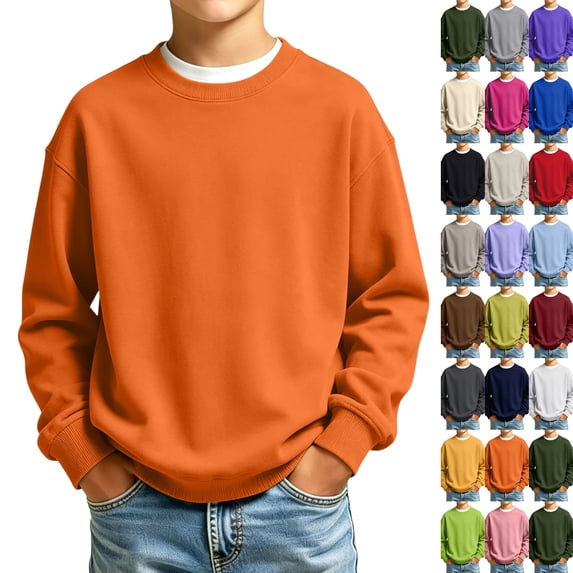 Boy's Sweatshirt Long Sleeve Crewneck Basic Pullover Sweater | Casual Athletic Fall Clothes Orange,160