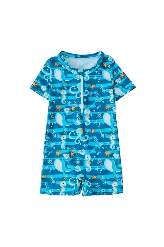 Boy's Swimsuits Cartoon Print Pool Summer Water Play Rash Guard Bathing Suit