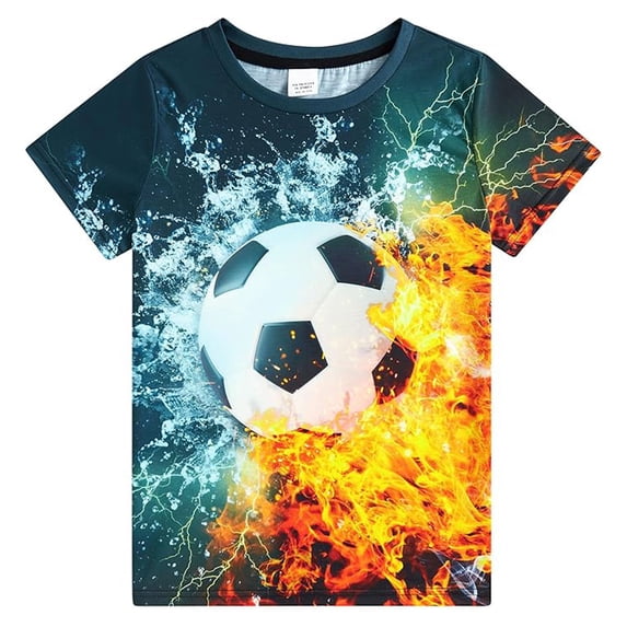 Boy's T Shirts Cool Short Sleeve Dynamic Flame Print Design Play Style Casual Tops