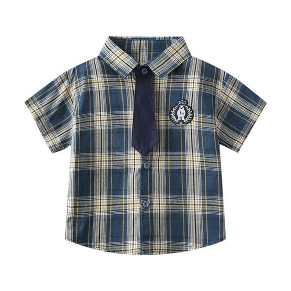 Boy's T Shirts Short Sleeve Plaid Children Tops Trendy