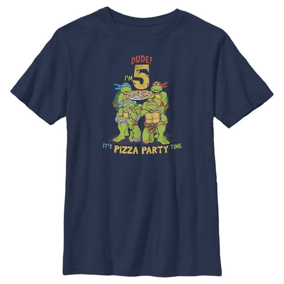 Boy's Teenage Mutant Ninja Turtles 5th Birthday Pizza Party Graphic Tee Navy Blue X Small