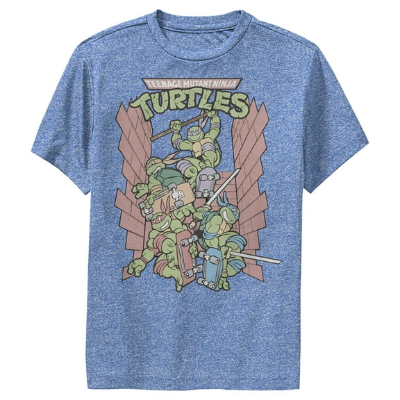 Boy's Teenage Mutant Ninja Turtles Brick Jump  Performance Graphic Tee Royal Blue Heather Medium