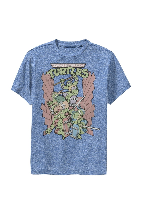Boy's Teenage Mutant Ninja Turtles Brick Jump Performance Graphic Tee Royal Blue Heather Medium