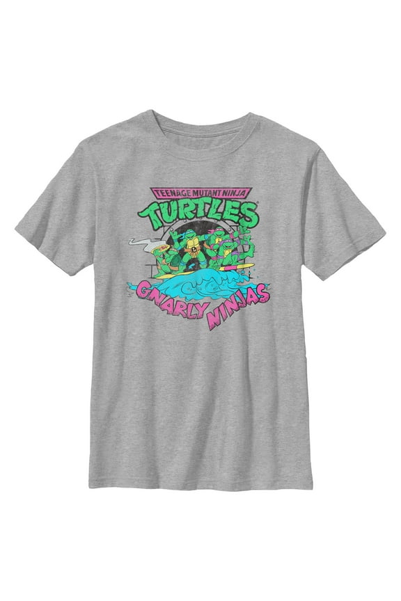 Boy's Teenage Mutant Ninja Turtles Distressed Gnarly Ninjas Graphic Tee Athletic Heather Medium