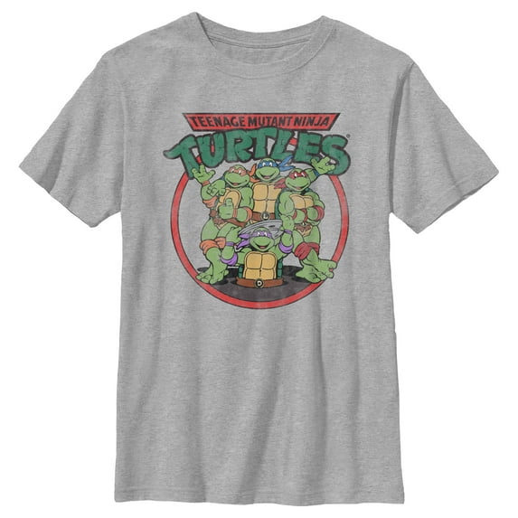 Boy's Teenage Mutant Ninja Turtles Distressed Ninjas Circle Graphic Tee Athletic Heather Small