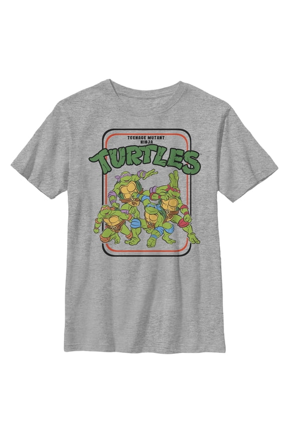 Boy's Teenage Mutant Ninja Turtles Retro Card Frame Logo Graphic Tee Athletic Heather Large