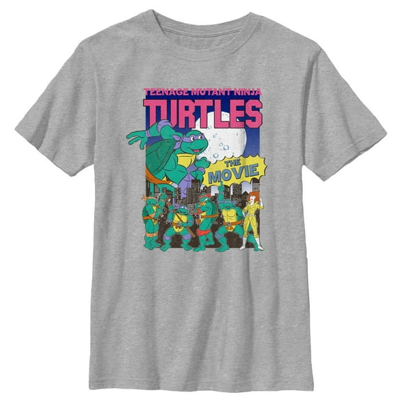 Boy's Teenage Mutant Ninja Turtles Retro Movie Poster  Graphic Tee Athletic Heather Medium