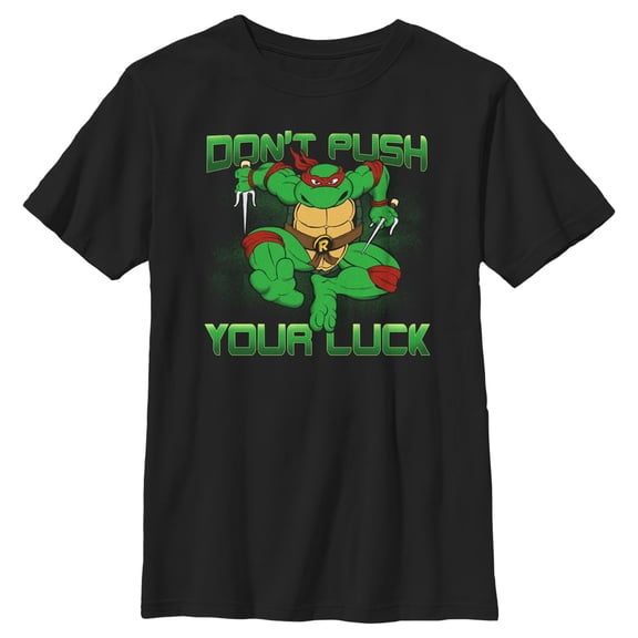 Boy's Teenage Mutant Ninja Turtles St. Patrick's Day Raphael Don't Push Your Luck Graphic Tee Black Small