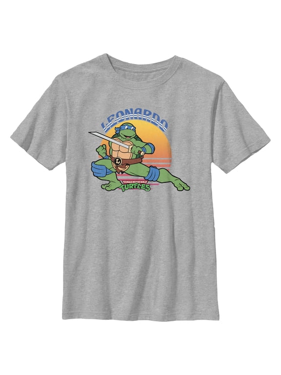 Boy's Teenage Mutant Ninja Turtles Sunset Leonardo in Action Graphic Tee Athletic Heather Small